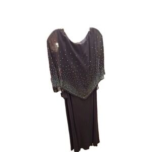 Charcoal Sz 14 Oleg Cassini Evening  Dress W/ Glitter Atteached Shawl Top